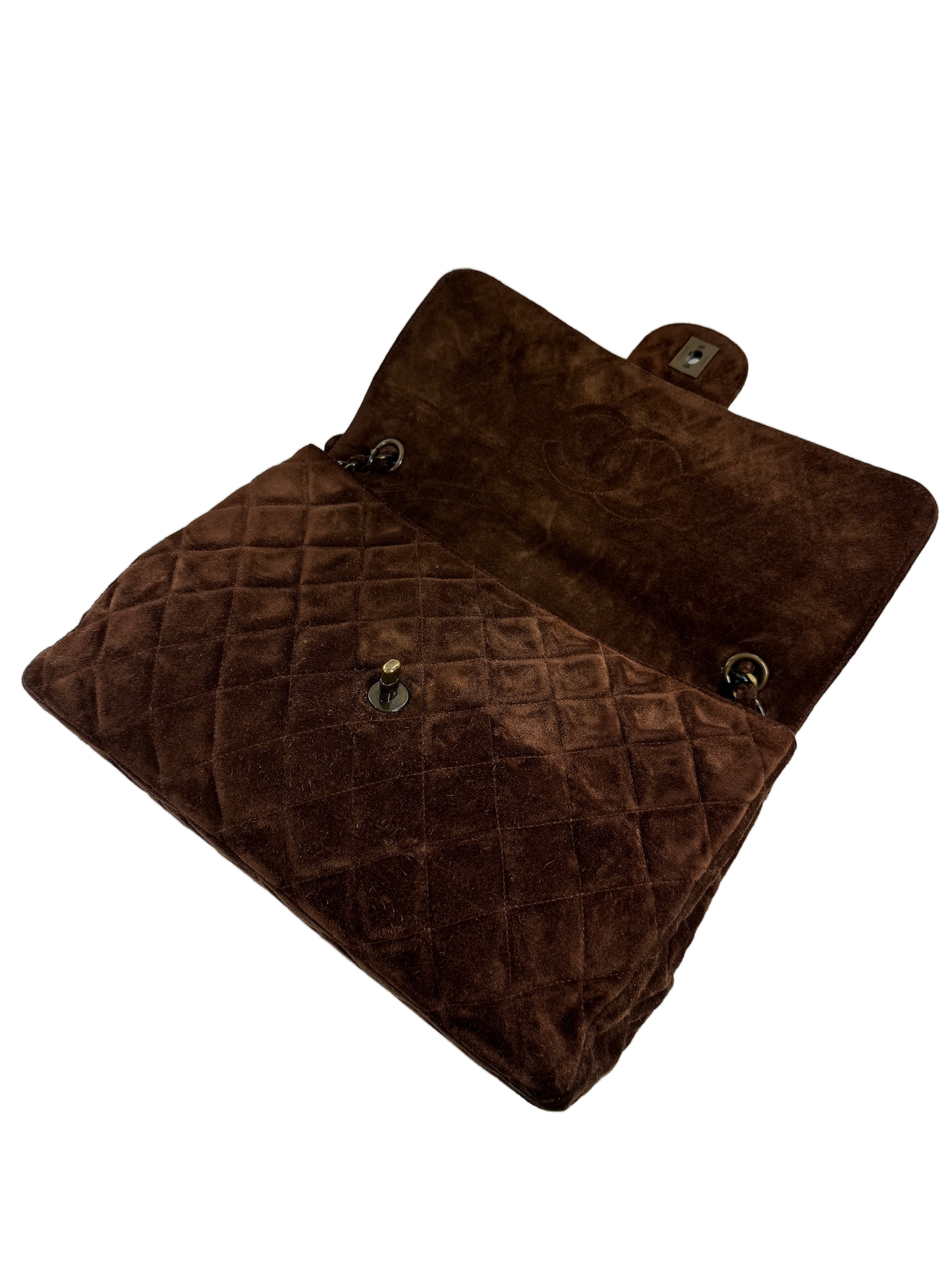Chanel Vintage 90s Quilted Brown Suede Jumbo Flap Crossbody Bag