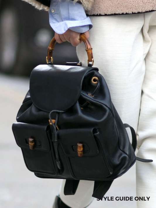 GUCCI - BAMBOO HANDLE BLACK LEATHER BACK PACK