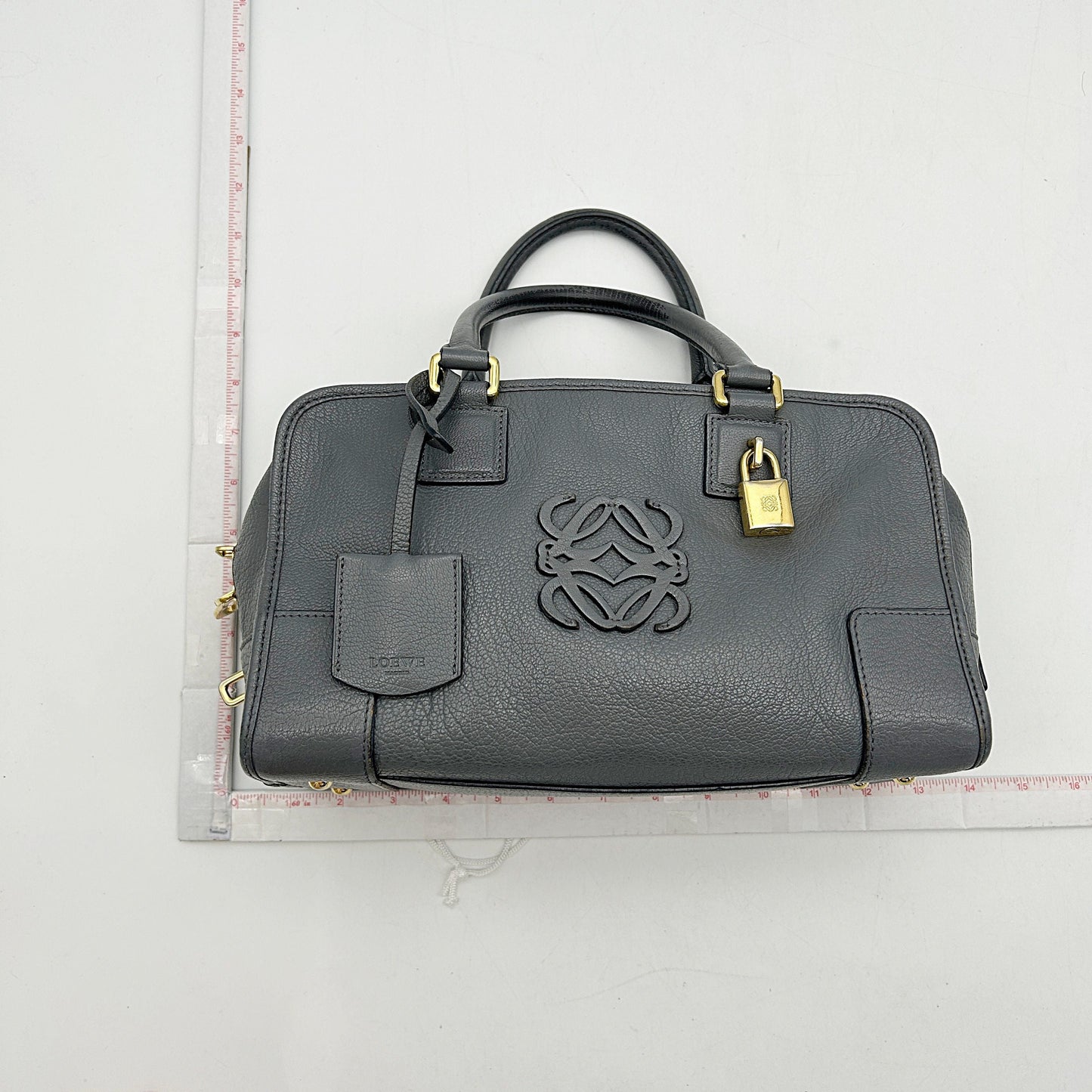 Loewe | Bags | Loewe Amazona 36 Bag Handbag Grey Leather Satchel Lock Key LA4792