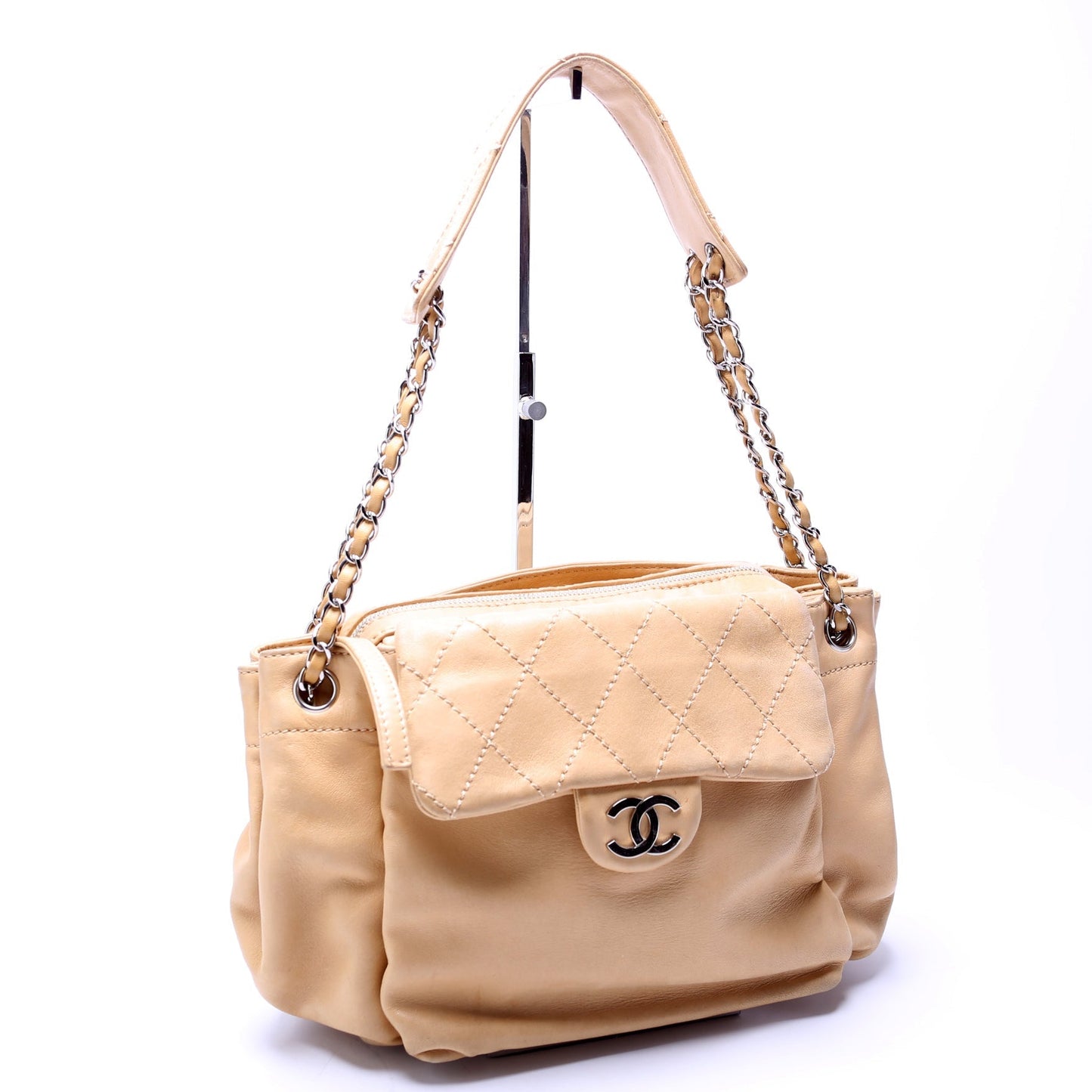 CC Pocket Accordion Shoulder Bag Lambskin 10M Tan