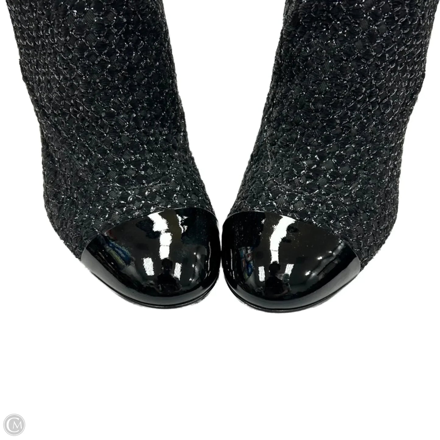 Boots Luxury Designer By Chanel In Black & Silver, Size: 9