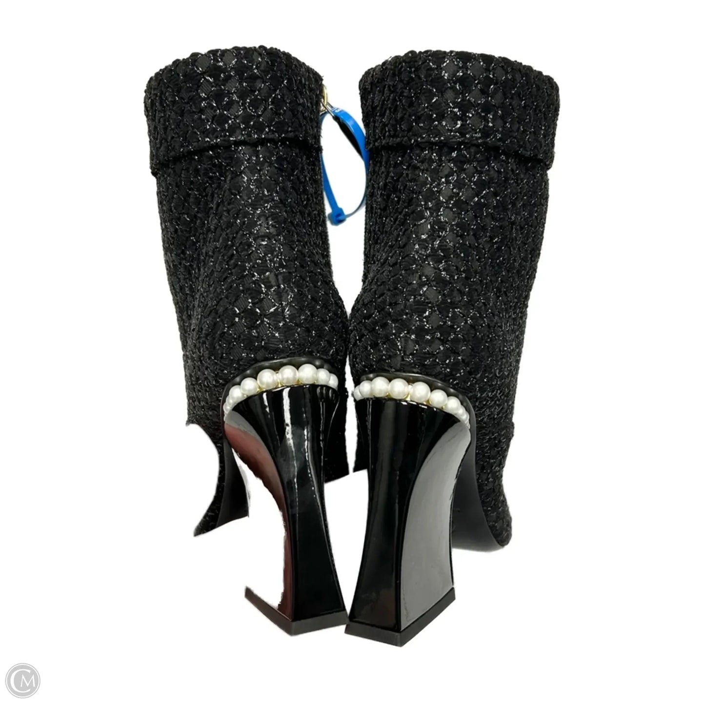 Boots Luxury Designer By Chanel In Black & Silver, Size: 9