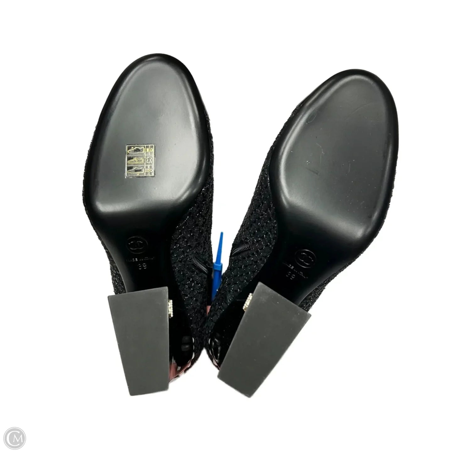 Boots Luxury Designer By Chanel In Black & Silver, Size: 9