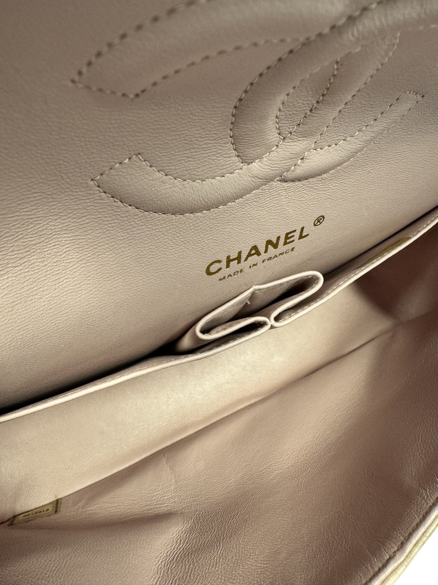 Chanel Vintage 2003 Baby Pink Tweed Medium Classic Double Flap Bag w 24K Gold Plated Hardware