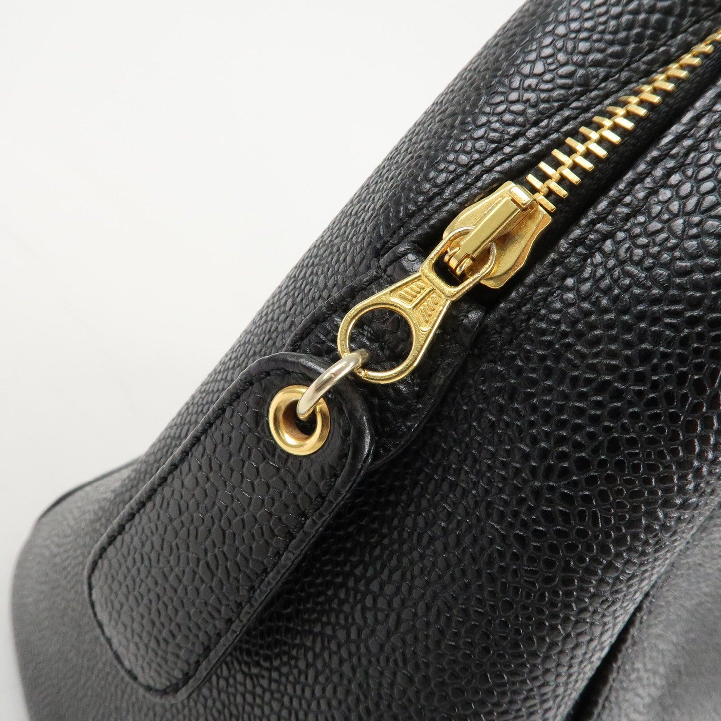 CHANEL COCO Mark Caviar Skin Chain Shoulder Tote Bag Black