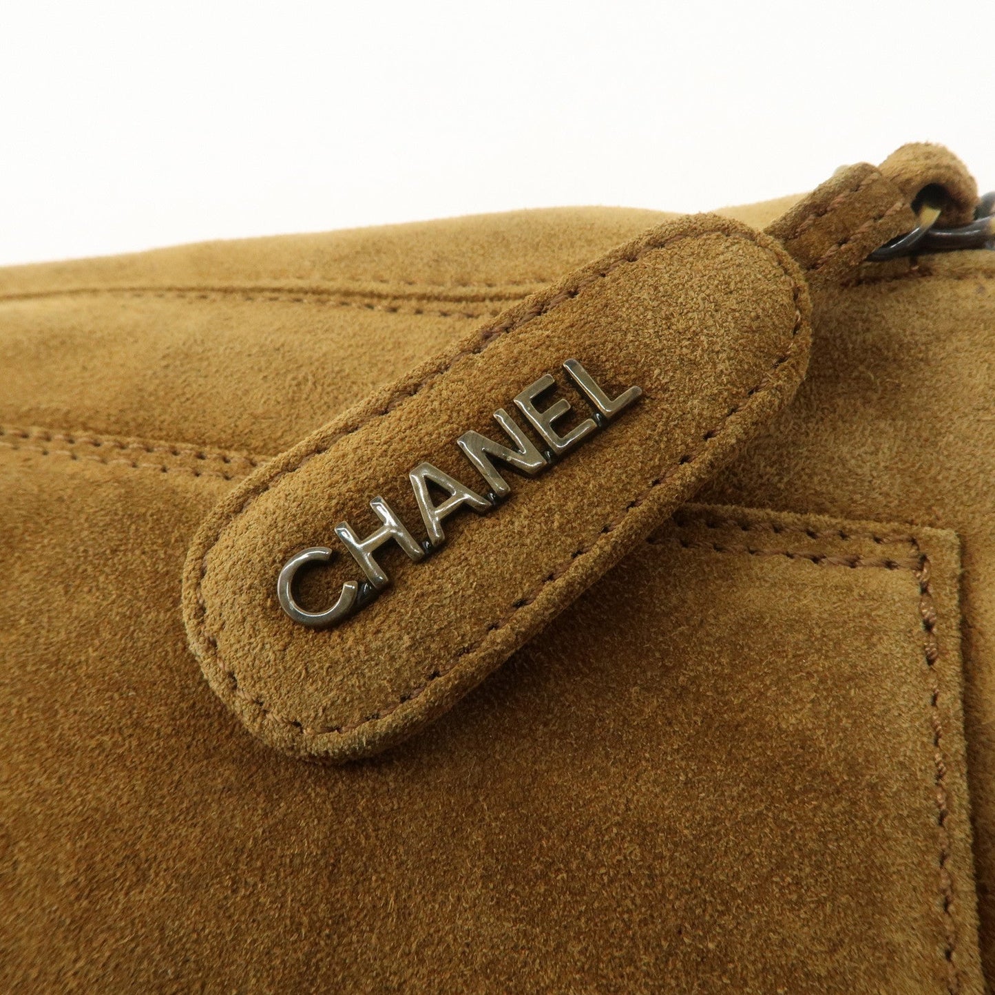CHANEL Logo Suede Tote Bag Shoulder Bag Brown