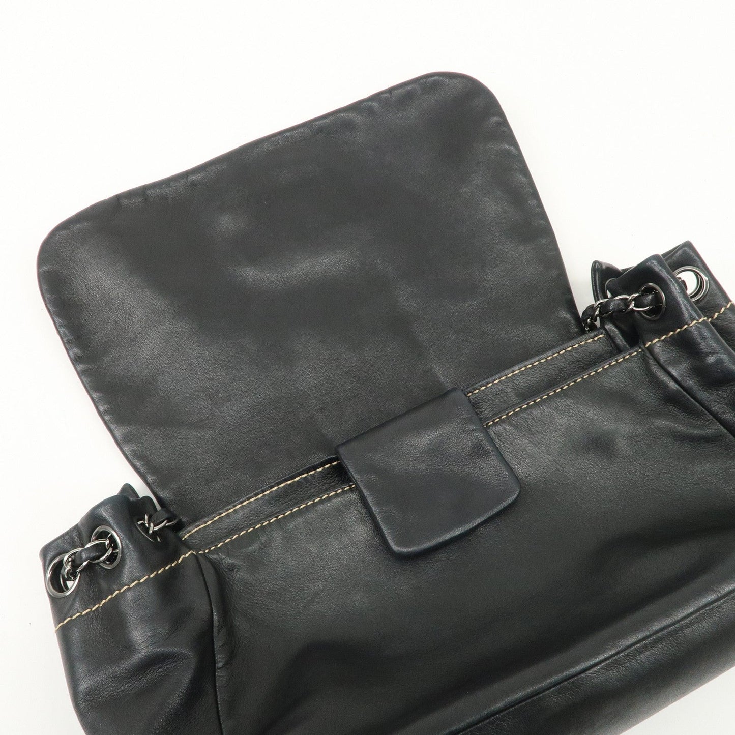 CHANEL COCO Mark Wild Stitch Lamb Skin Chain Shoulder Bag Black