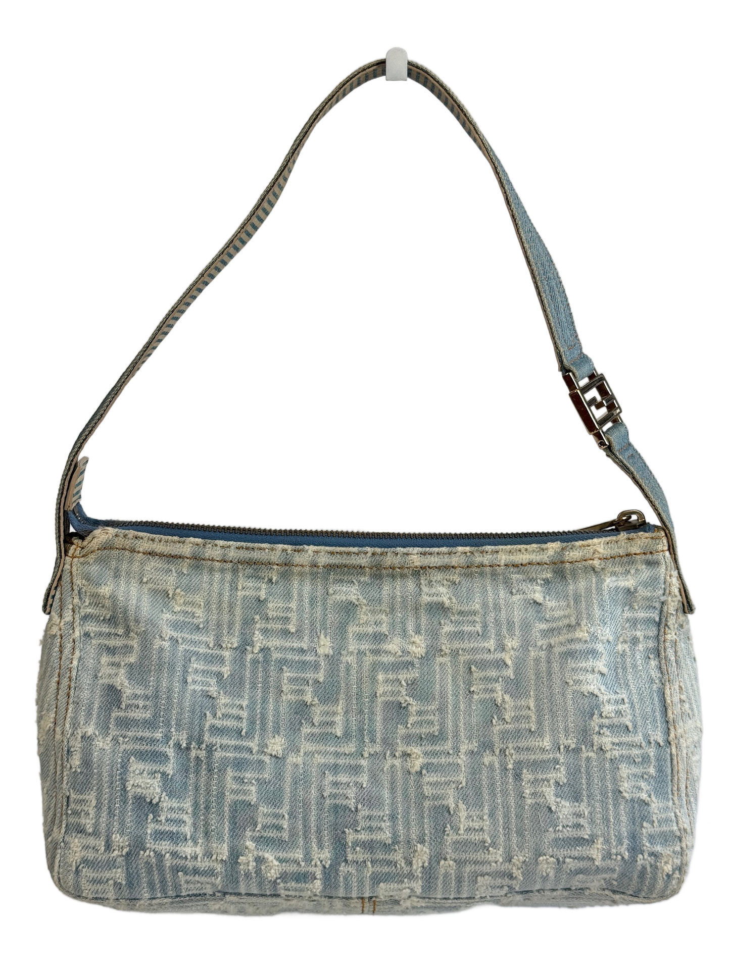 Fendi Vintage Light Blue Zucca Monogram Denim Small Shoulder Pochette Bag