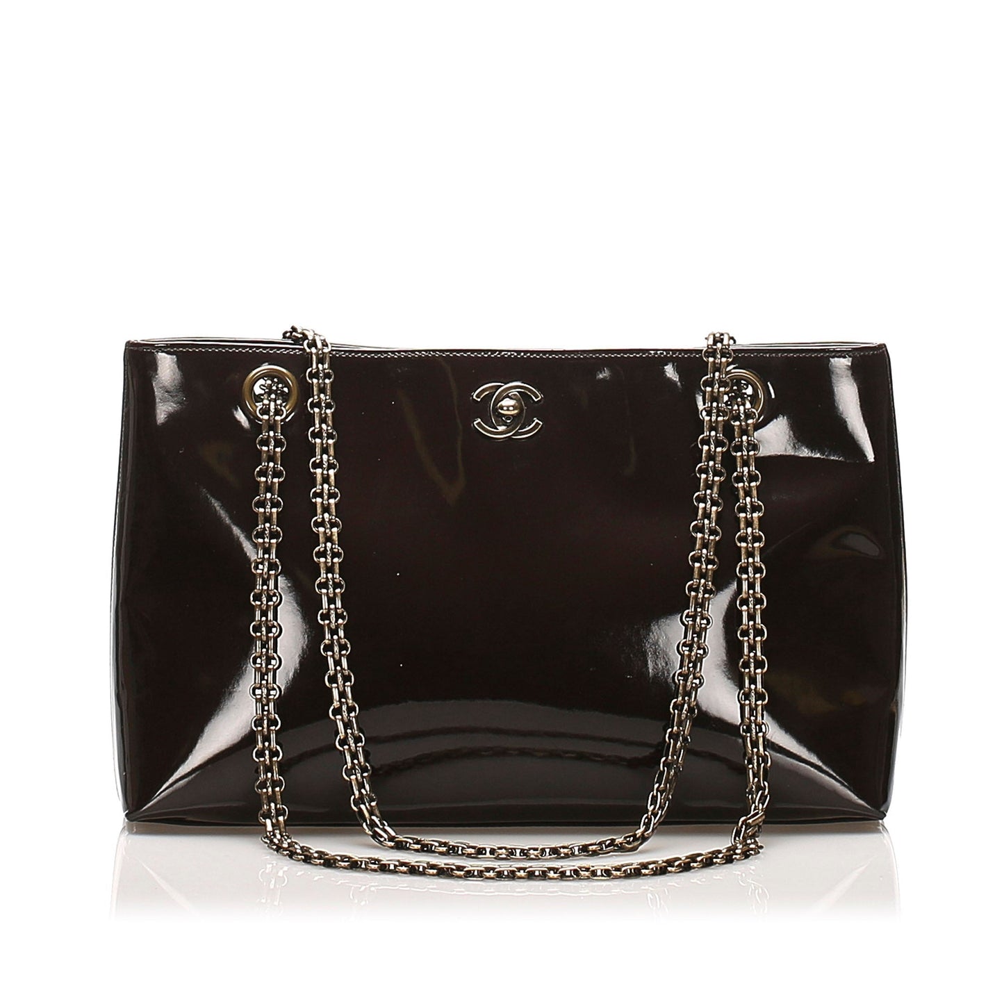 CC Chain Patent Leather Shoulder Bag Brown