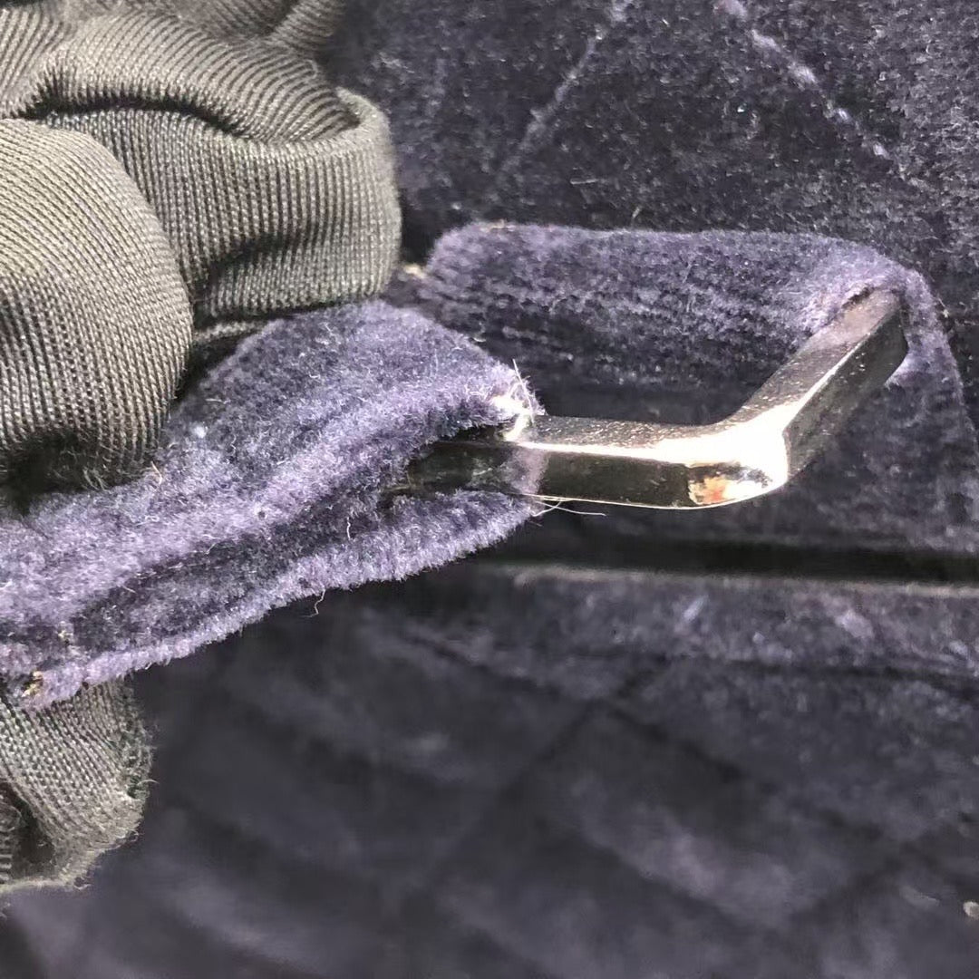 Chanel Navy Velvet Shoulder Flap Blackpack Vintage Silver HW, 1996
