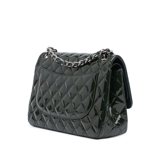 Green Chanel Jumbo Classic Patent Double Flap Shoulder Bag