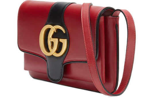 GUCCI Arli Gold Label Logo Colorblock Leather Shoulder Messenger Bag Small Red / Black 550129-0V1IG-6663