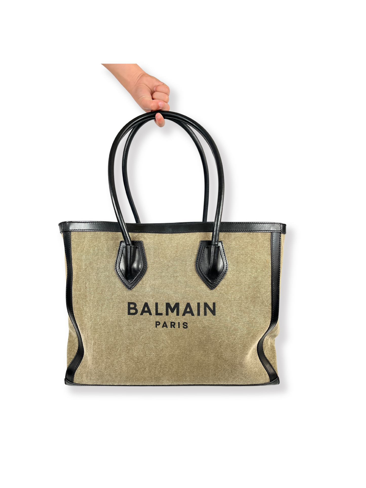 BALMAIN - B ARMY TOTE IN CANVAS & LEATHER