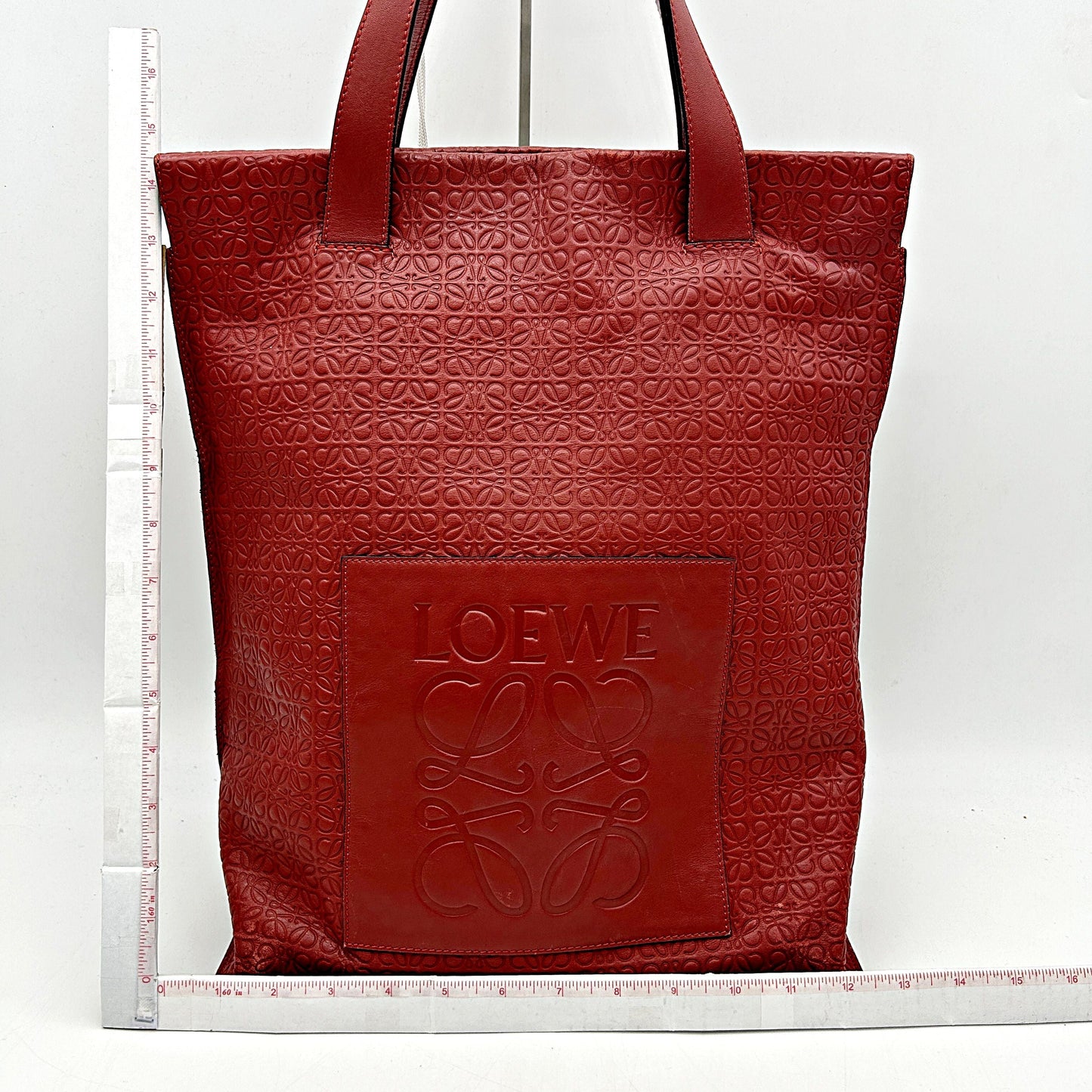 Pre-owned Loewe bolso tote de piel con anagrama rojo Roja Burdeos Cuero Becerro LA32255
