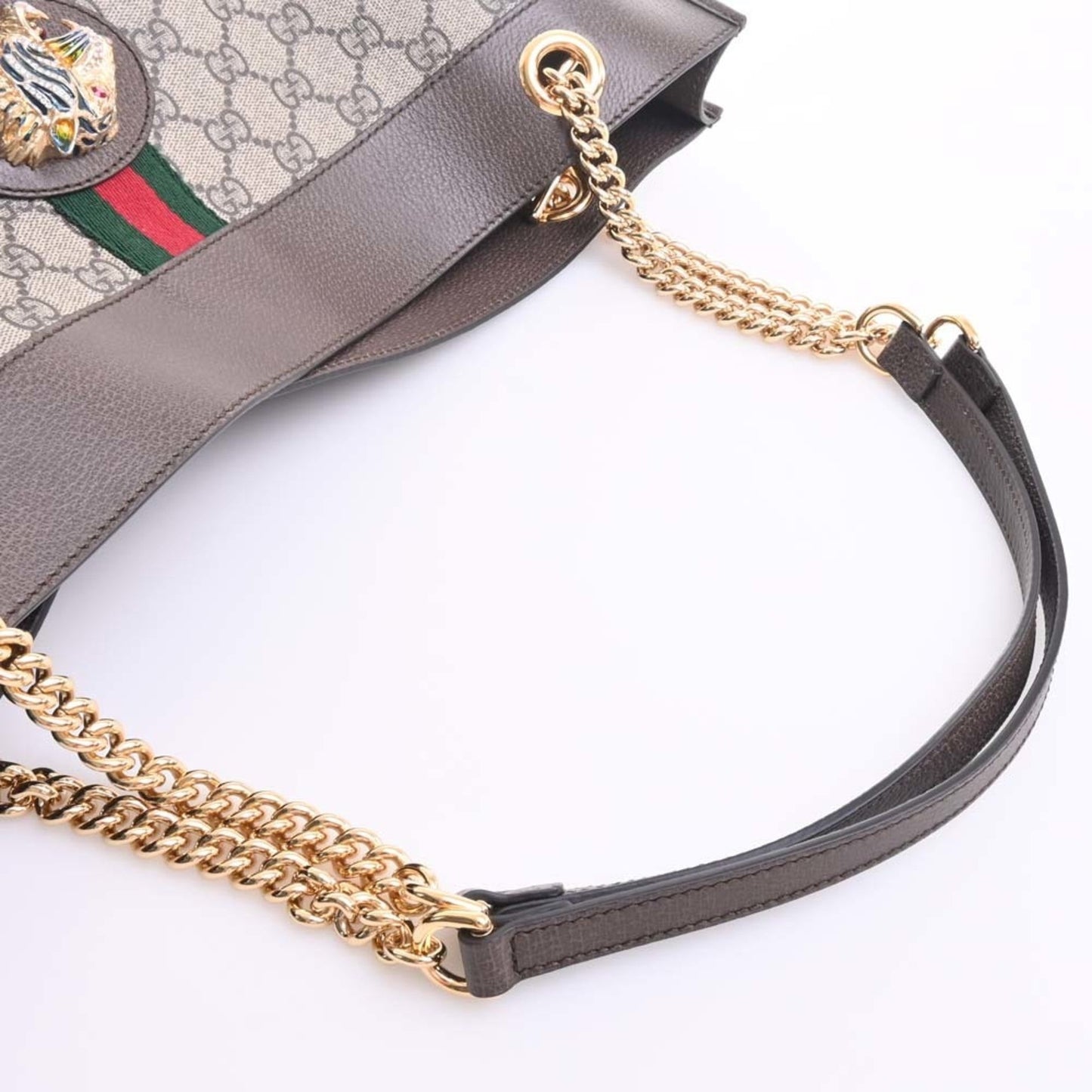 GUCCI Rajah GG Supreme Leather Large Chain Shoulder Bag 537219 Beige Brown Women's