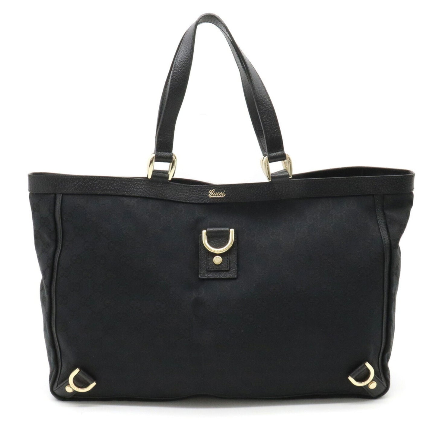 Gucci Abbey GG Canvas Tote Bag Shoulder Leather Black 141472