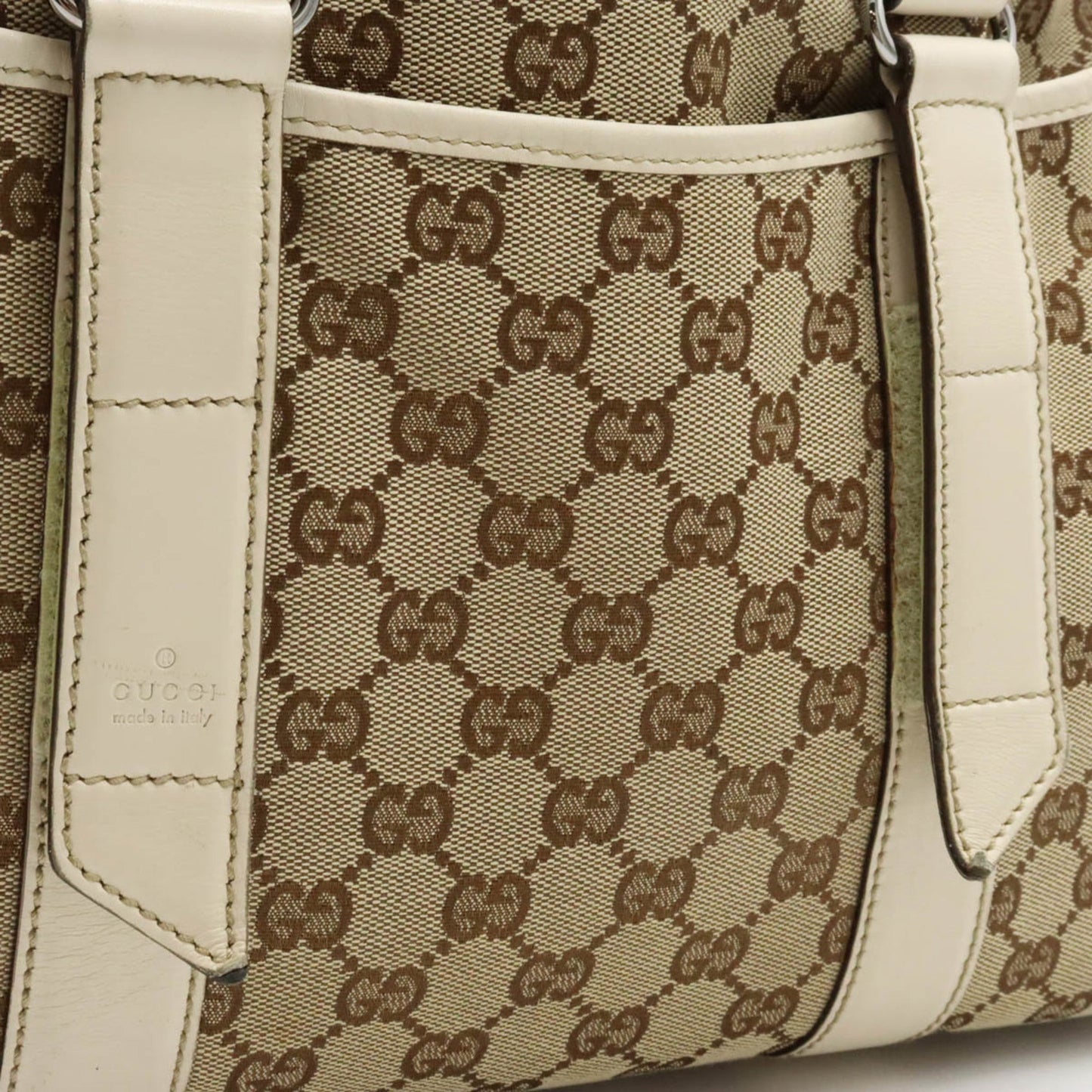 GUCCI GG Canvas Tote Bag Shoulder Leather Khaki Beige 153238