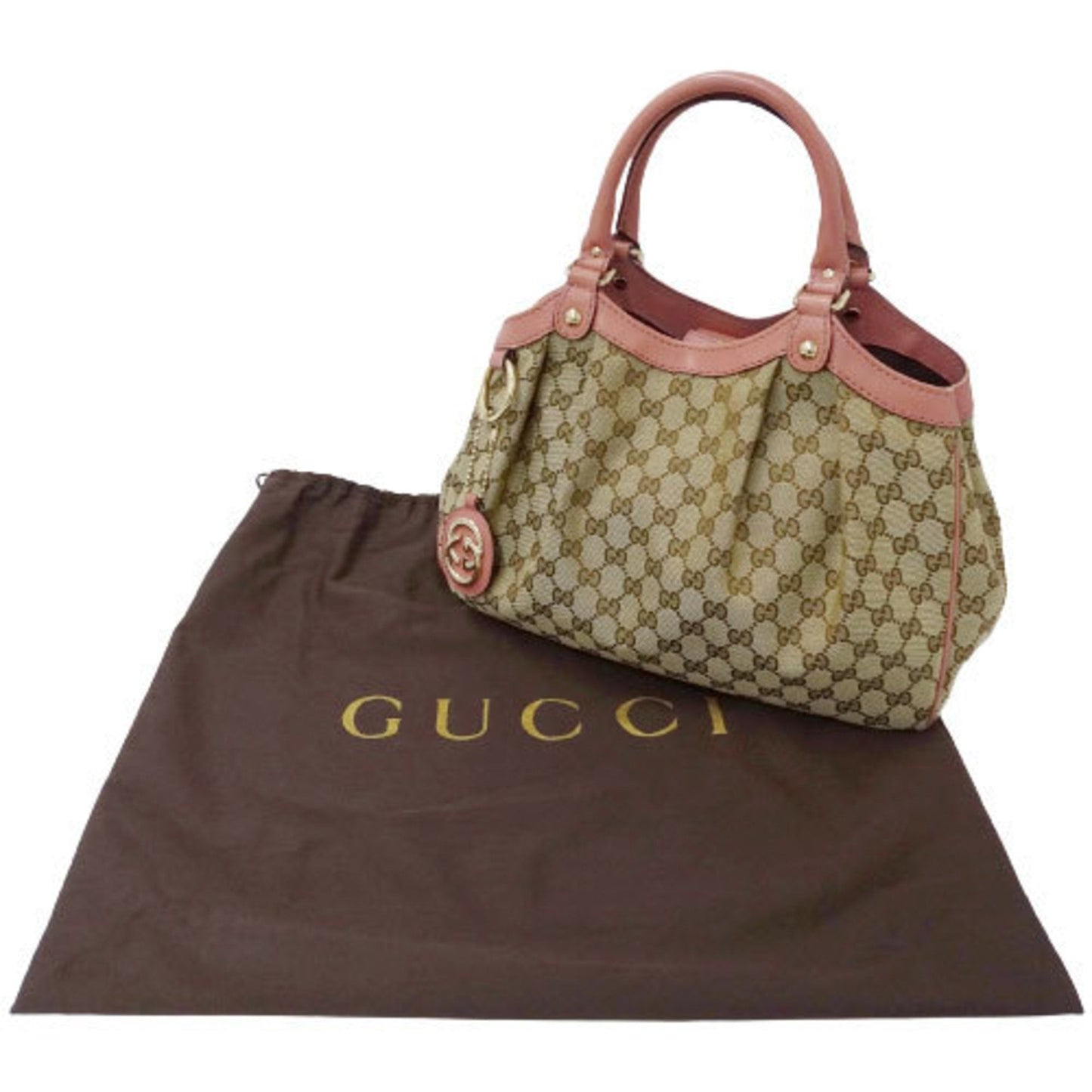 Gucci Bag Ladies Tote HandBag GG Canvas Suki 211944 Beige Brown Pink