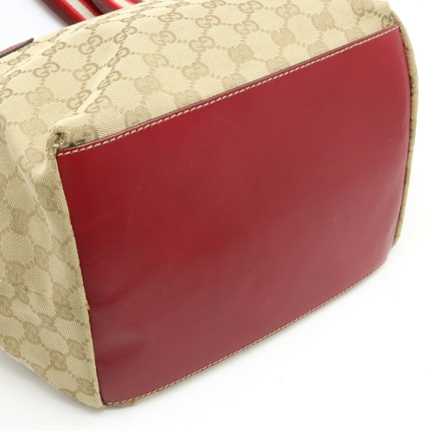 GUCCI GG Canvas Tote Bag Shoulder Leather Beige Cochineal Red Ivory 131230
