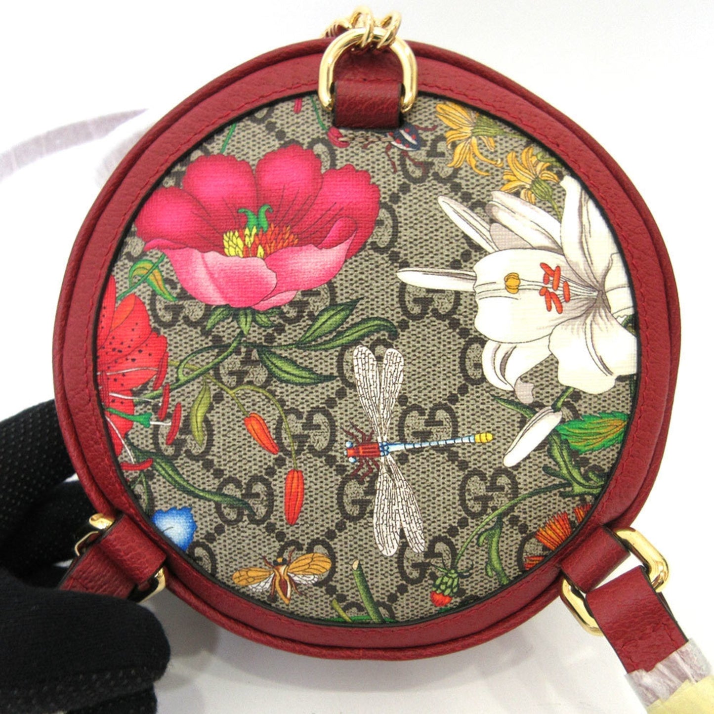 Gucci Bag Offidia Mini Rucksack Backpack Red Flower Circle Ladies GG Flora