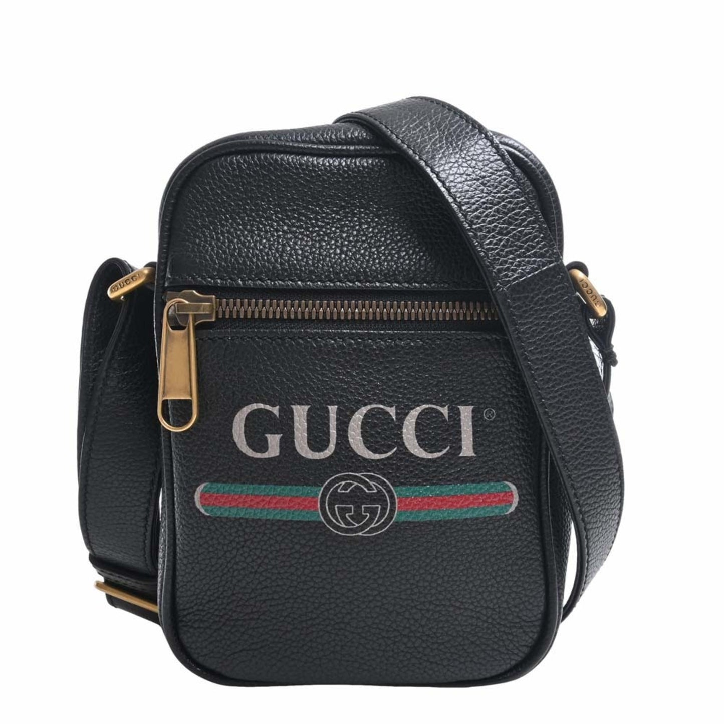 GUCCI Leather Print Shoulder Bag 574803 Black Women's