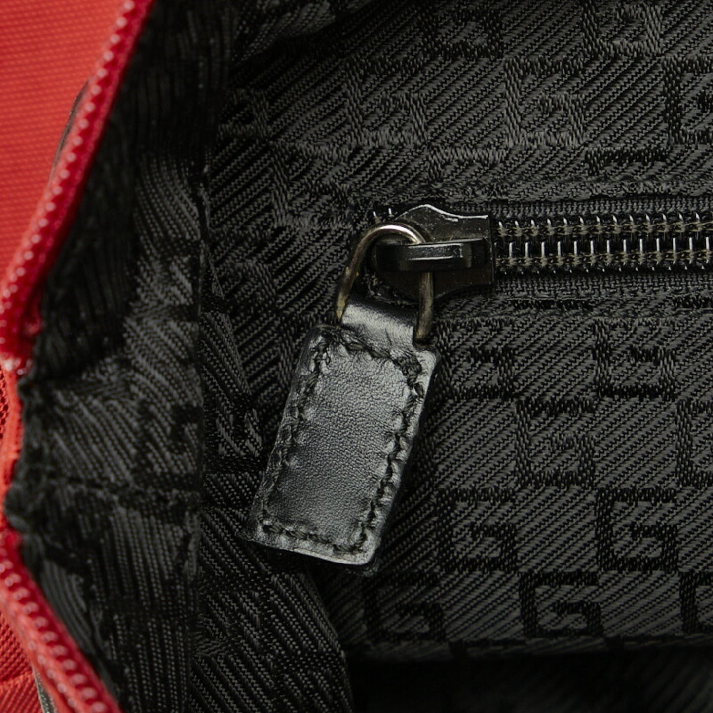 GUCCI Embossed Handbag Tote Bag 019 0401 Red Black Nylon Leather Women's