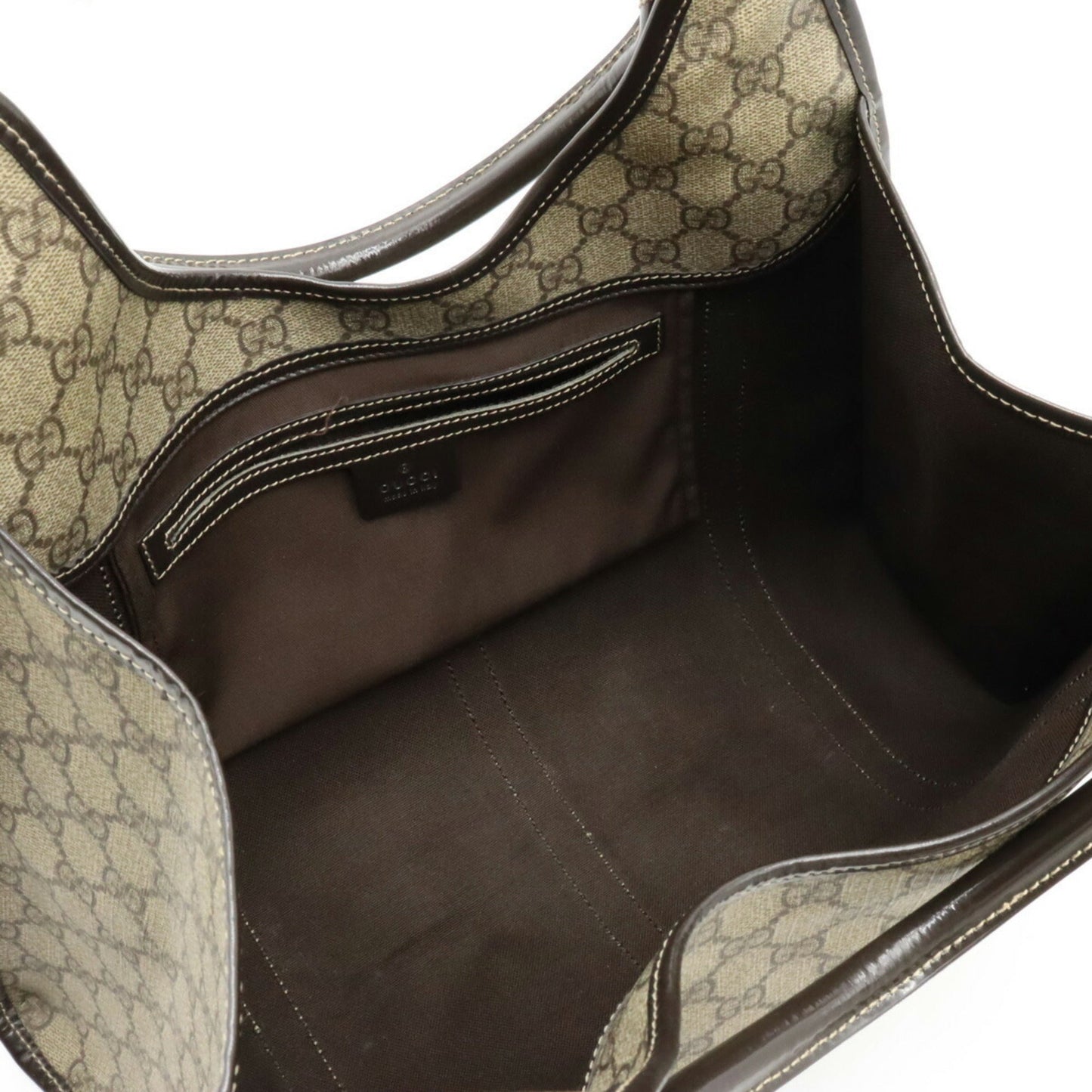 GUCCI Jackie GG Plus Supreme Shoulder Bag PVC Leather Khaki Beige Dark Brown 203494