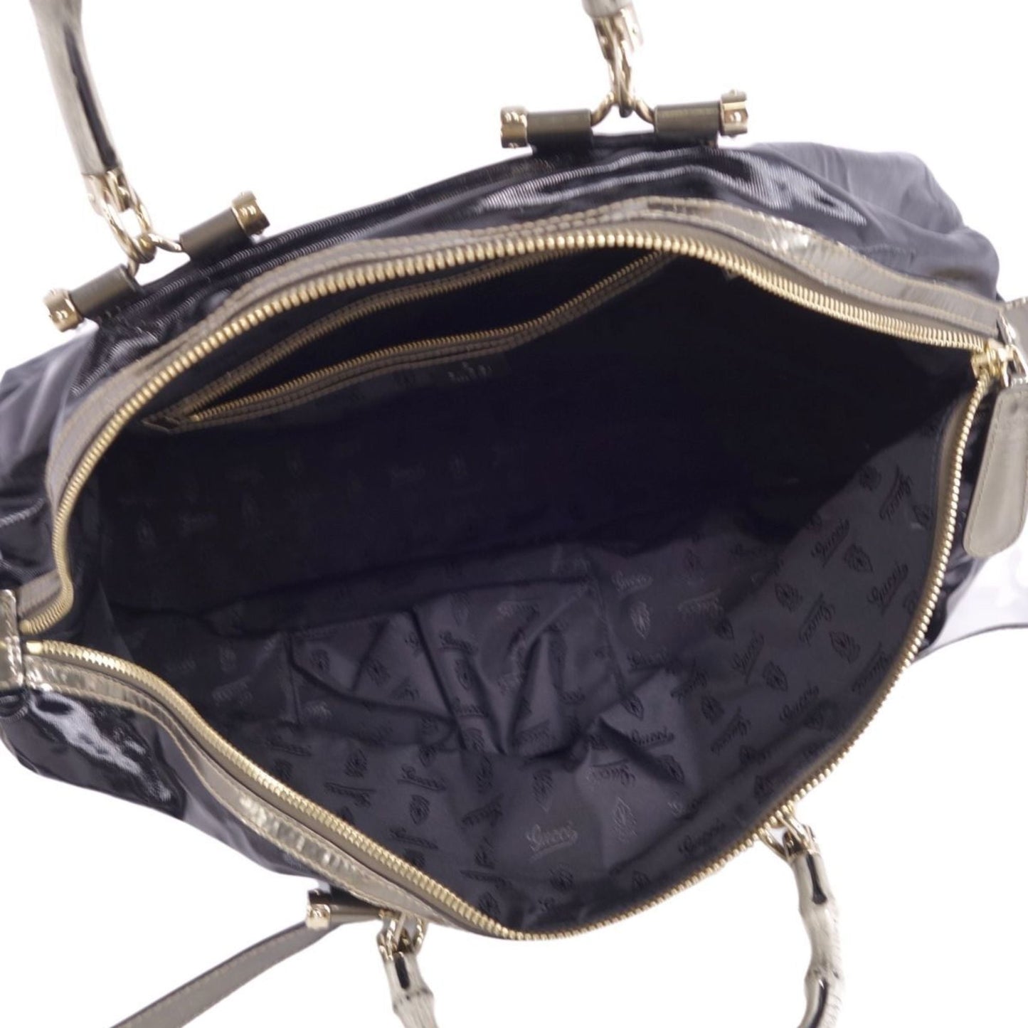 GUCCI bag 2way Boston canvas leather bamboo men's women's black/gold
