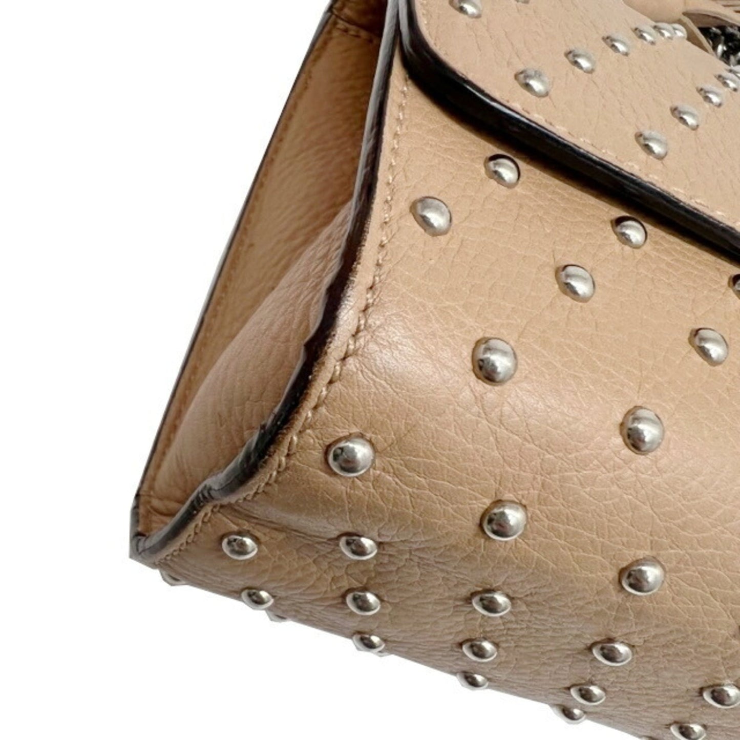 Gucci bamboo studs with fringe chain shoulder Bag ladies pink beige leather 387611