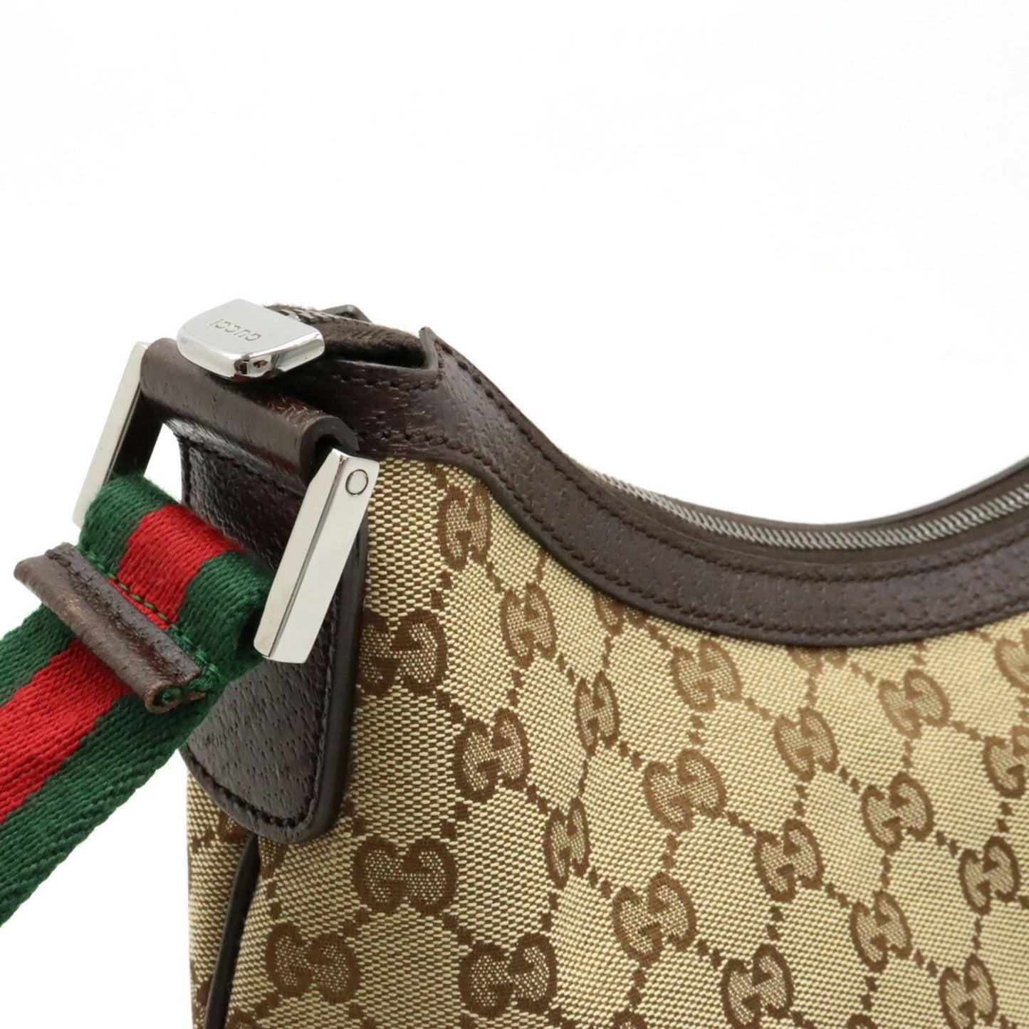 GUCCI GG Canvas Sherry Line Shoulder Bag Leather Khaki Beige Brown Dark Green Red 181092