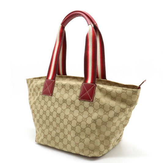 GUCCI GG Canvas Tote Bag Shoulder Leather Beige Cochineal Red Ivory 131230