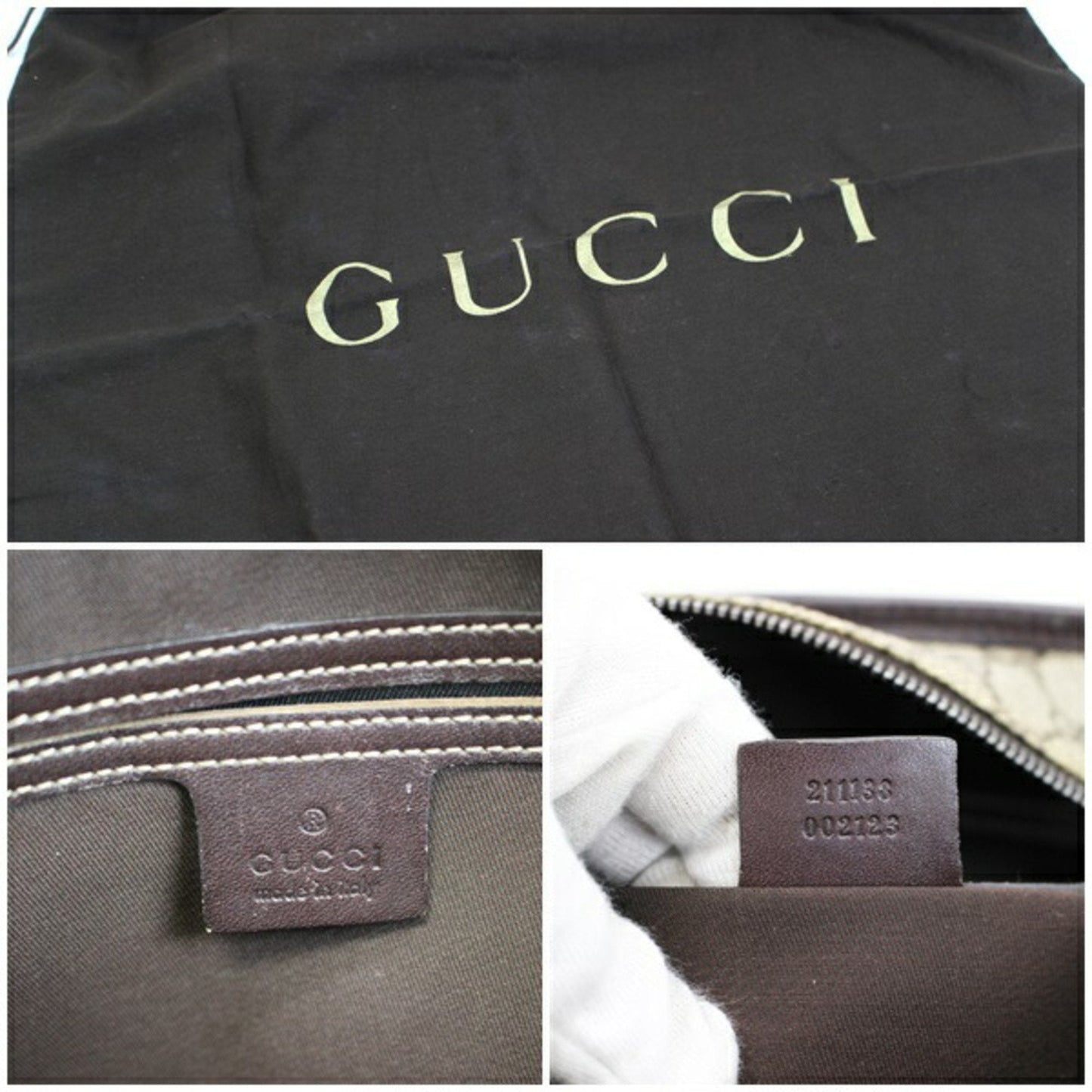 Gucci GG Supreme Plus Tote Bag Shoulder 211138 PVC x Leather Beige Dark Brown GUCCI Women's Men's Attached
