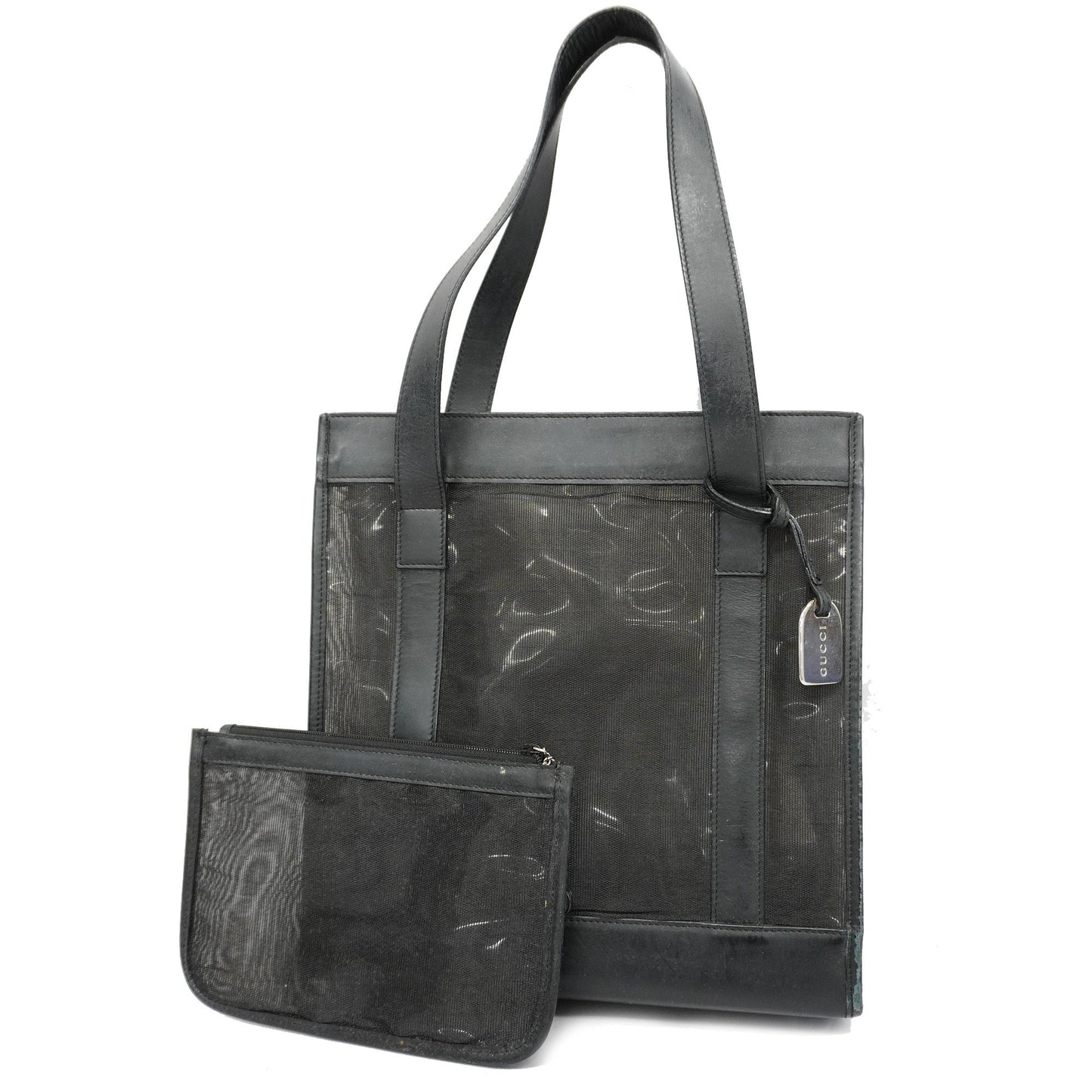 GUCCI  002 1705 0405 Women's Mesh,Leather Tote Bag Black