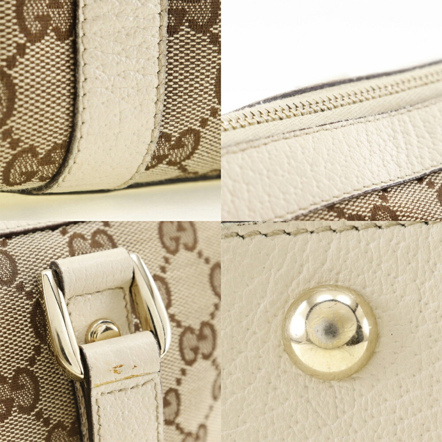 Gucci Abbey Line Tote Bag 141470 GG Canvas x Leather Made in Italy Beige Shoulder Zipper line Ladies