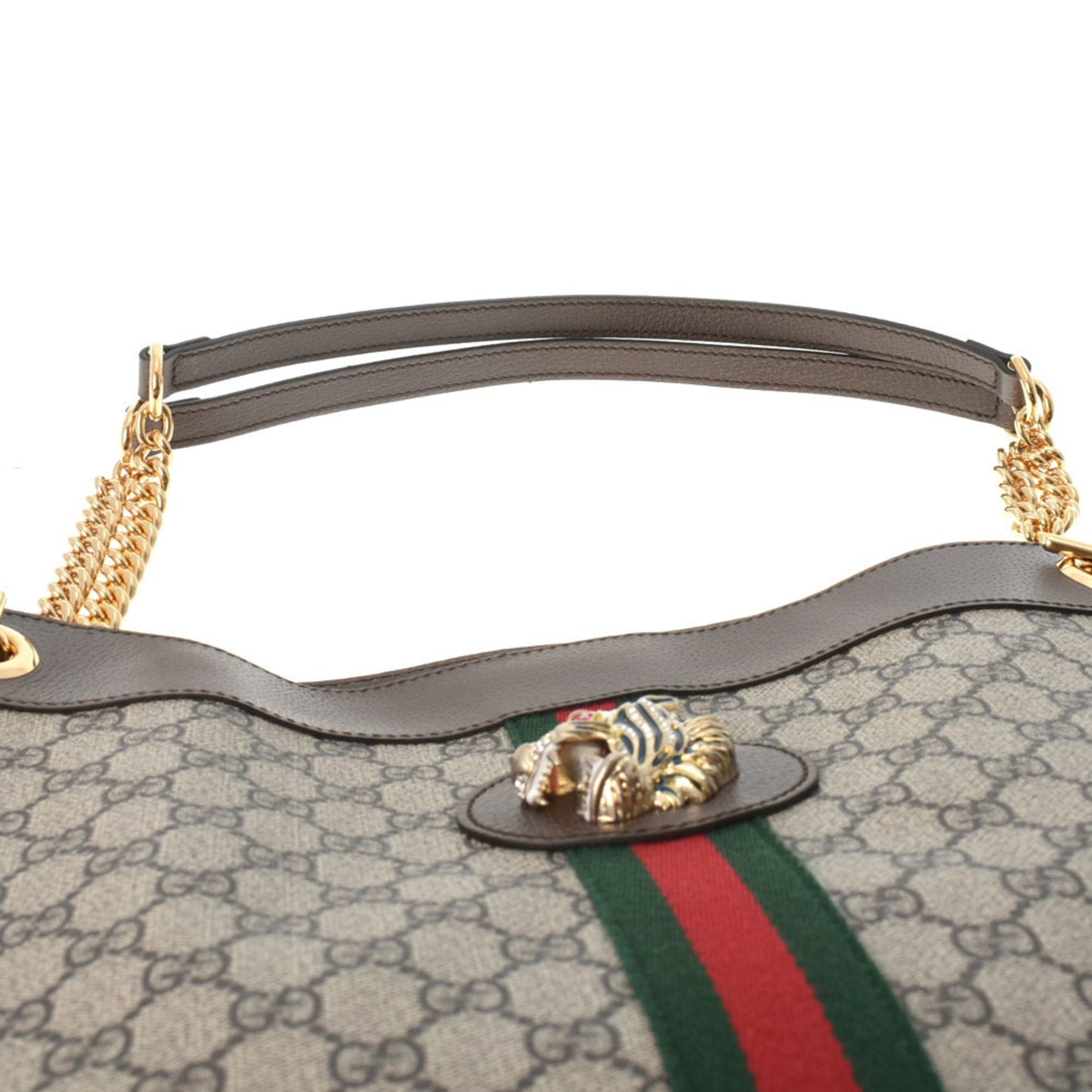 Gucci Digerhead Rajah Chain Tote Brown 537219 Men's GG Supreme Canvas Leather Bag