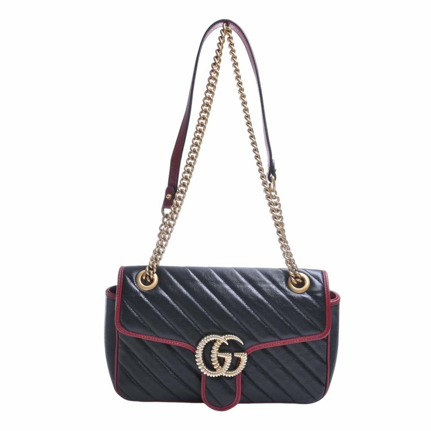 GUCCI GG Marmont Leather Chain Shoulder Bag 443497 Black/Red Women's