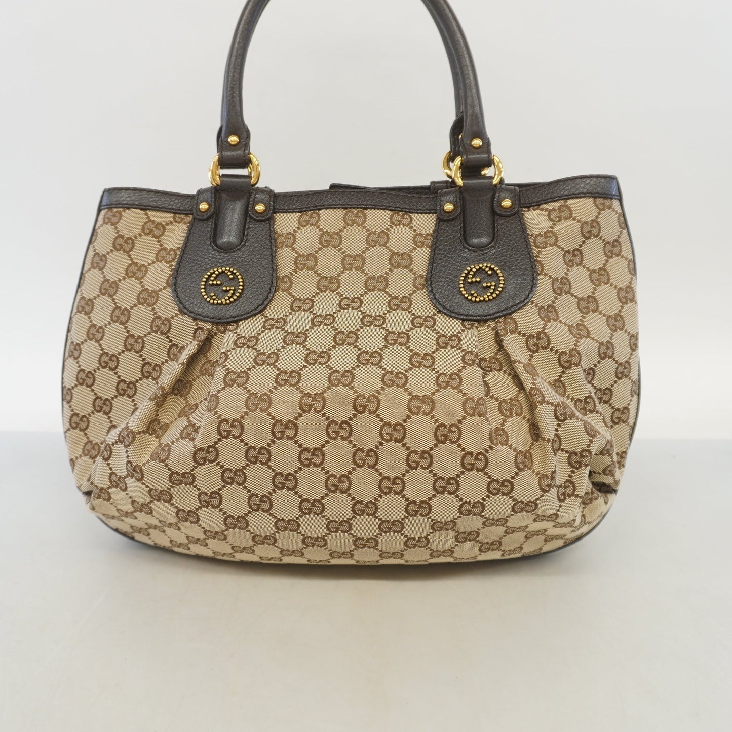 Gucci Tote Bag GG Canvas 353689 Beige/Brown Gold metal