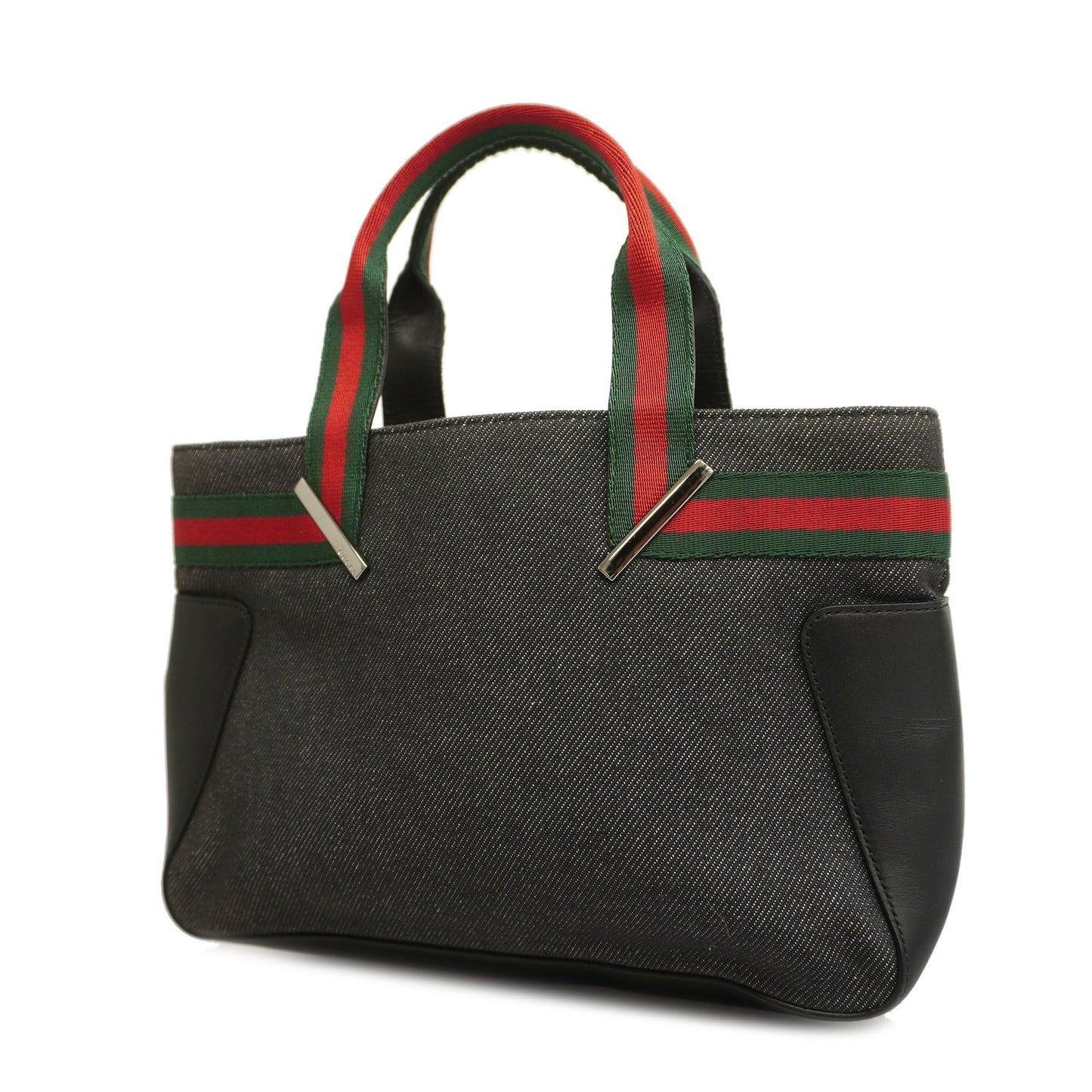 GUCCI  Sherry Line 73984 Women's Denim,Leather Tote Bag Black