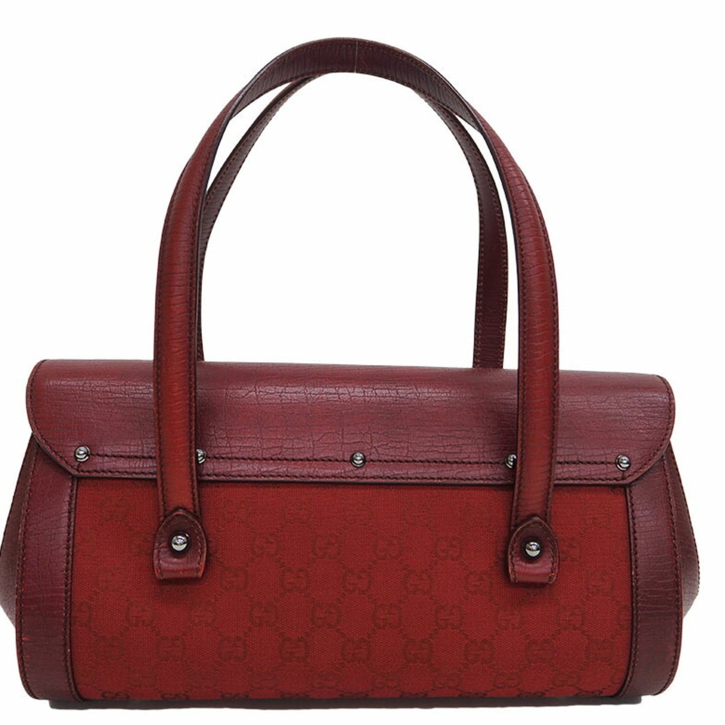 Gucci 111713 GG canvas bamboo handBag red tubular shoulder