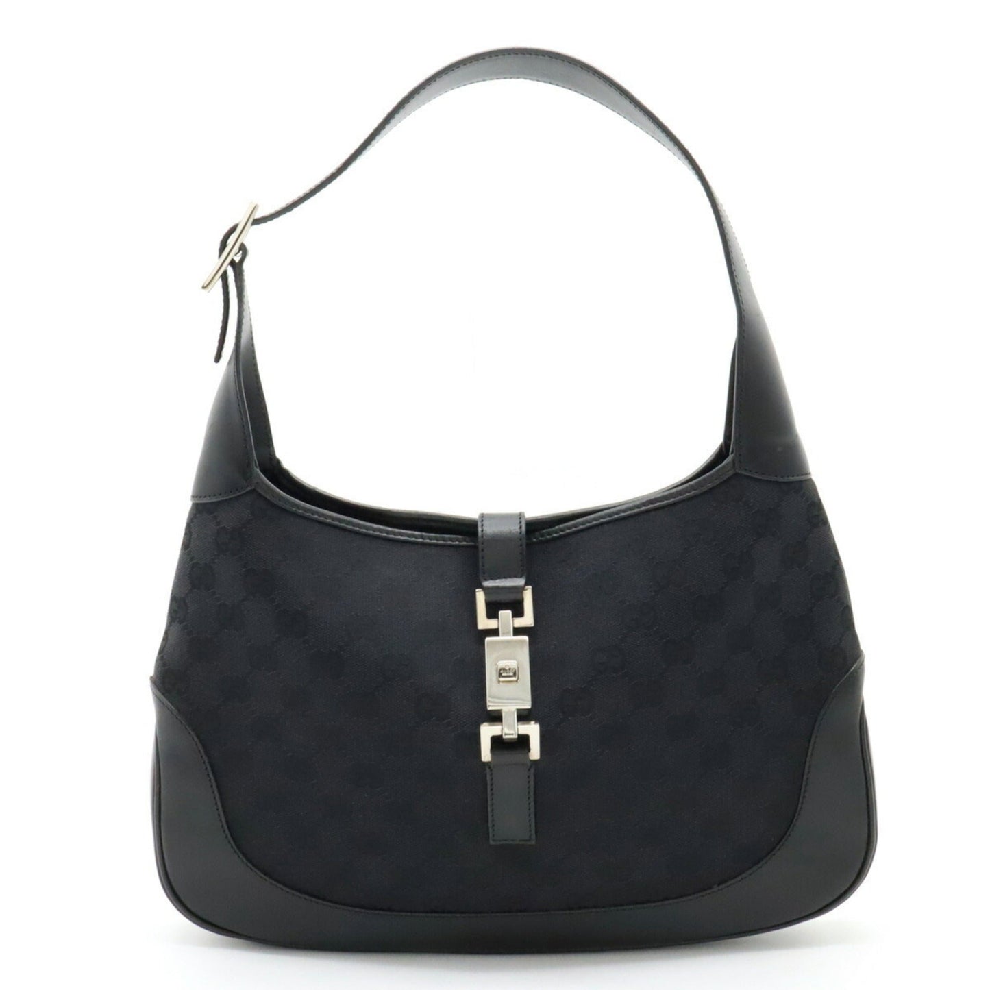 GUCCI GG Canvas Jackie Line Shoulder Bag Leather Black 001.3306.3444