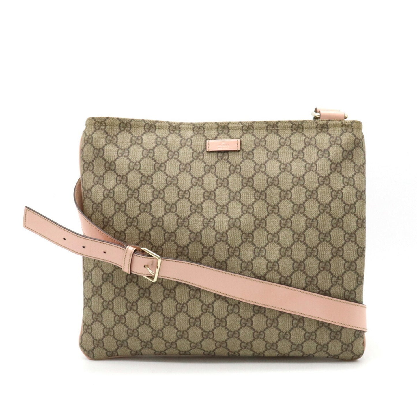 GUCCI GG Supreme Plus Shoulder Bag PVC Patent Leather Khaki Beige Baby Pink 201446
