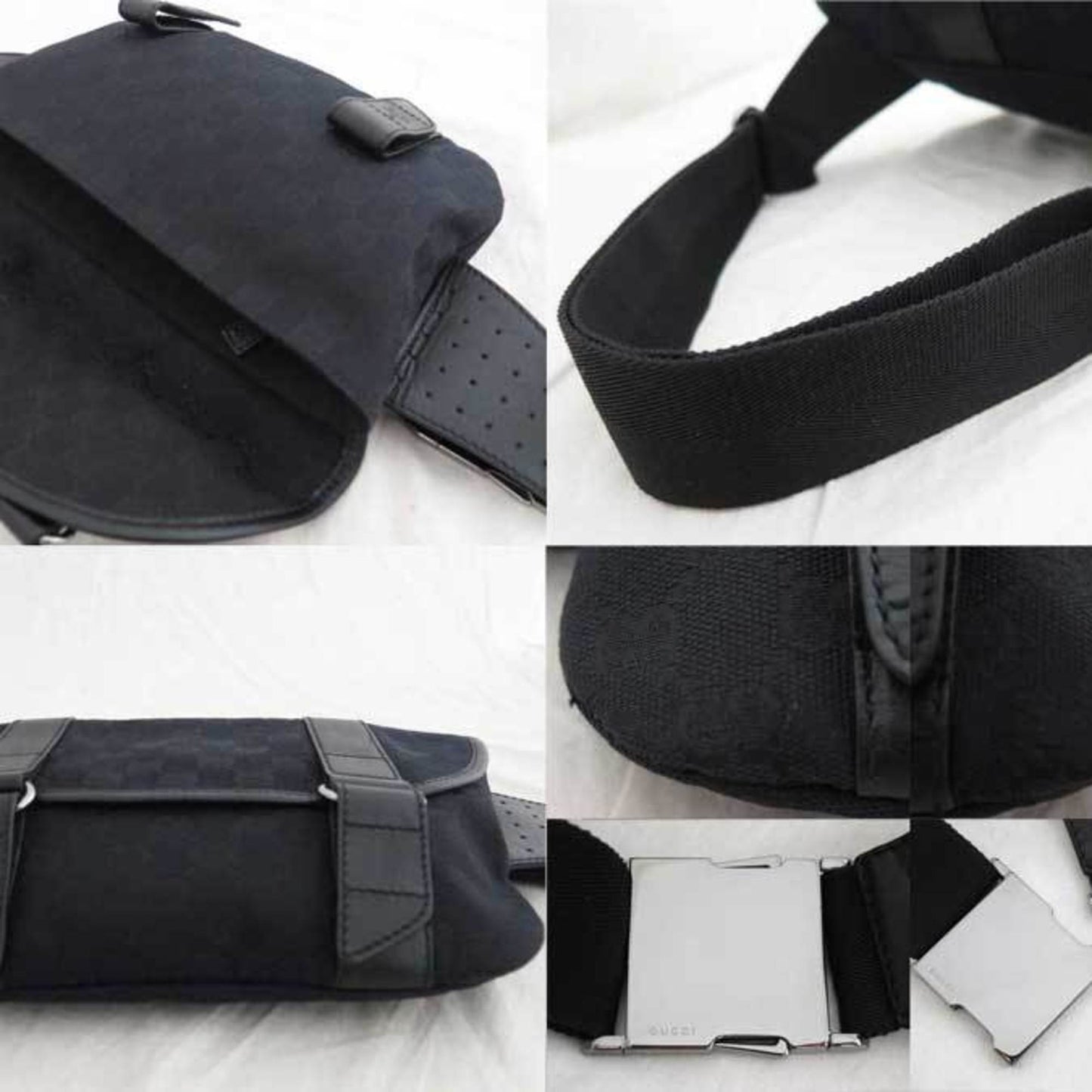 Gucci Bag GG Canvas Black Leather Body Waist Women's Men's 145851