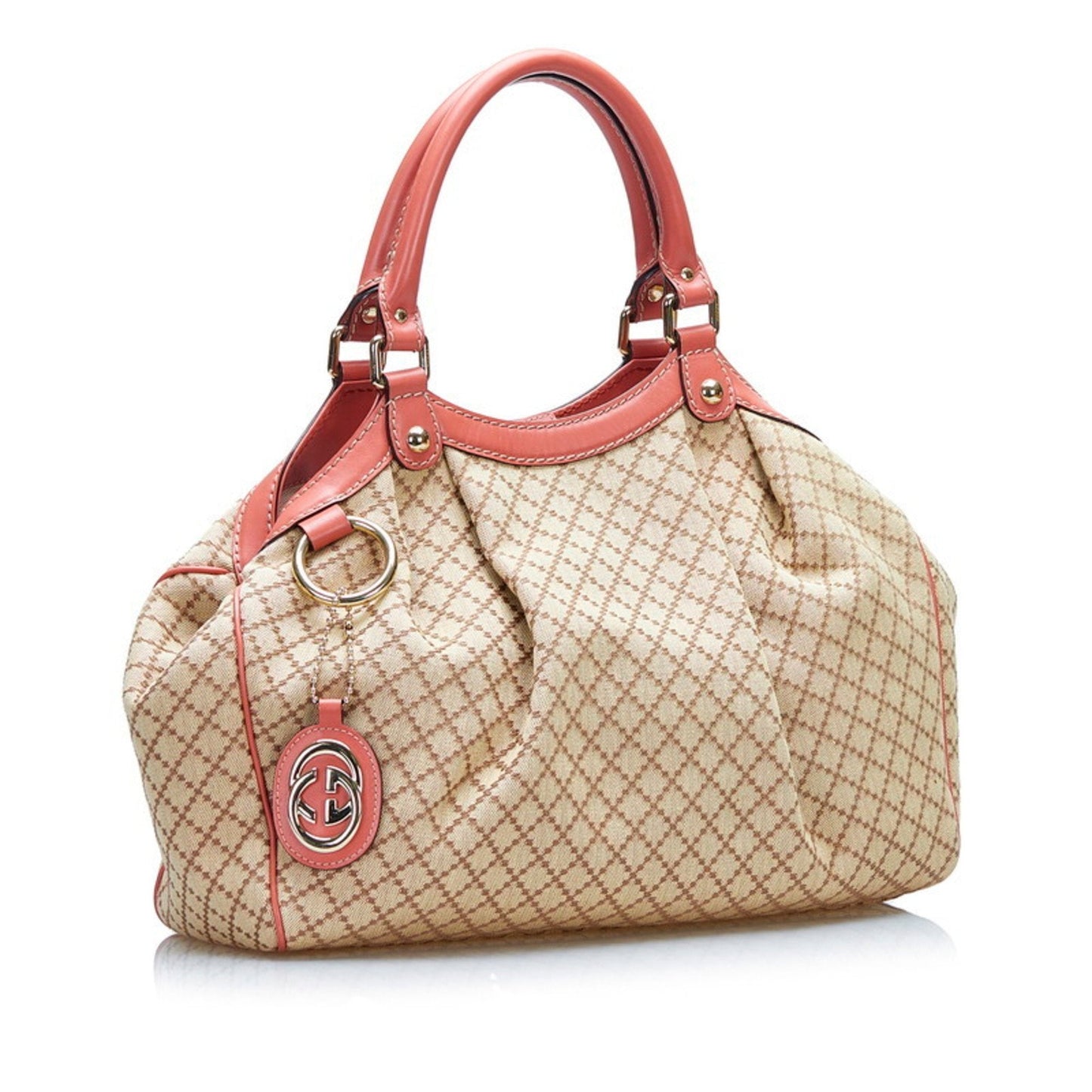 Gucci Diamante Suki Handbag Tote Bag 211944 Beige Pink Canvas Leather Ladies Gucci