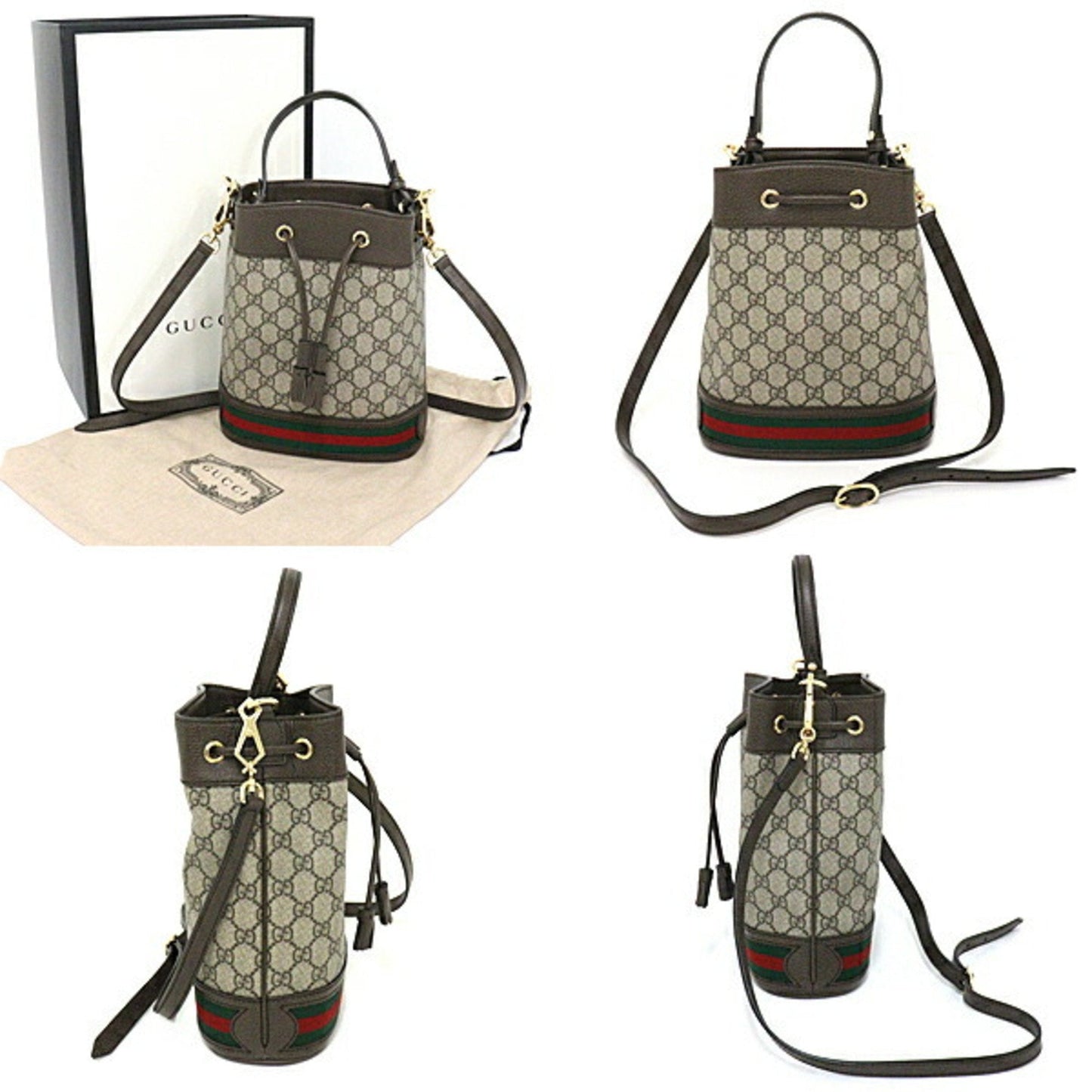 Gucci Ophidia GG Small Bucket Bag 2way Handbag Shoulder 550621 Brown Green Red