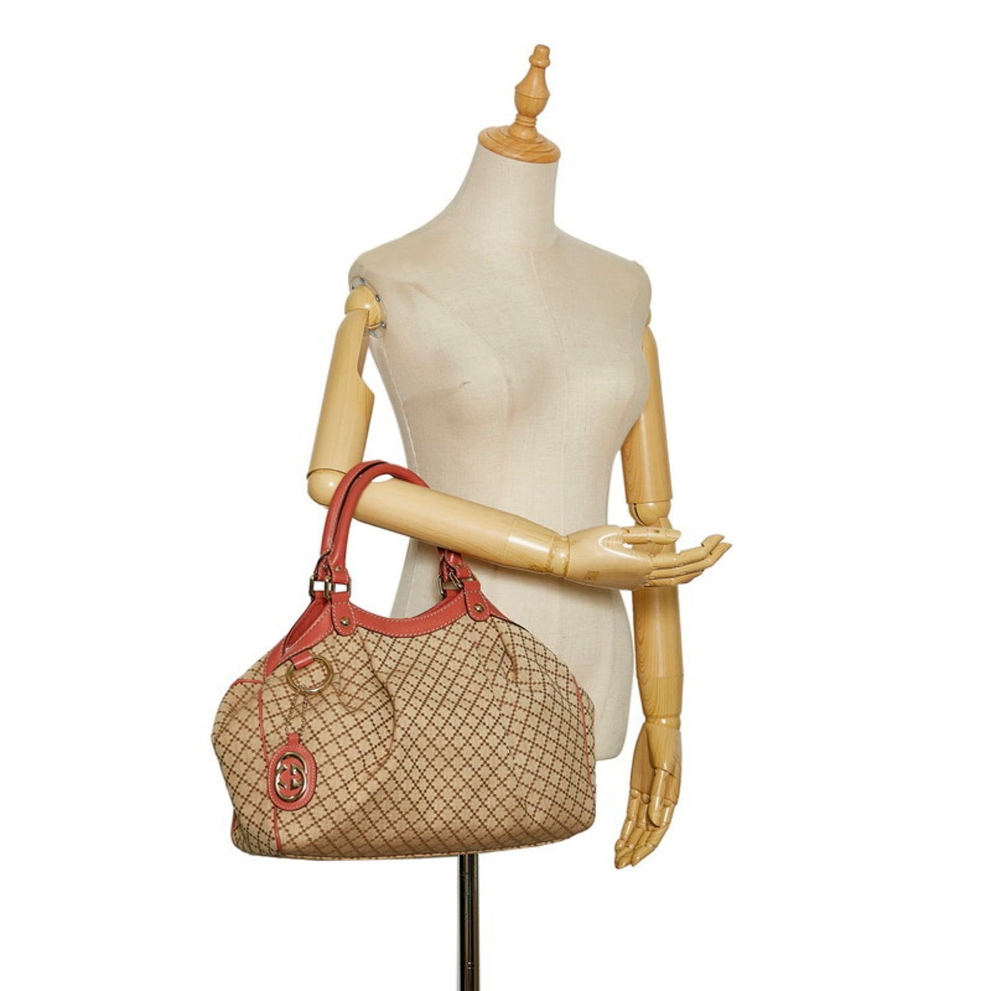 Gucci Diamante Suki Handbag Tote Bag 211944 Beige Pink Canvas Leather Ladies Gucci