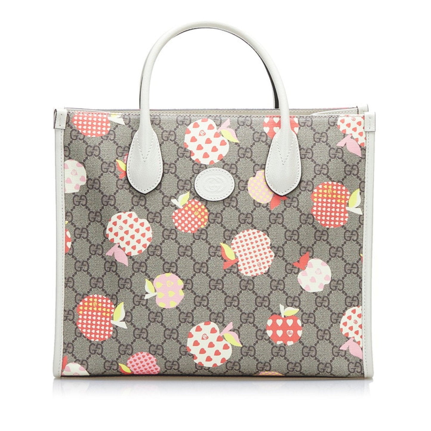 Gucci GG Supreme Apple Heart Lebom Small Tote Bag Shoulder 659983 Beige White Multicolor PVC Leather Ladies Gucci