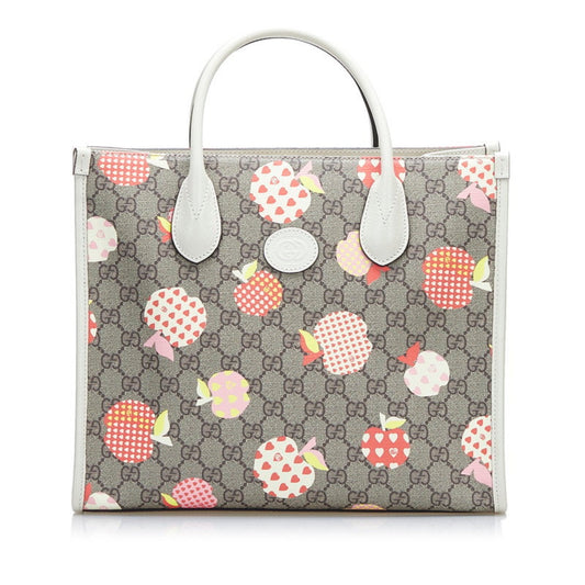 Gucci GG Supreme Apple Heart Lebom Small Tote Bag Shoulder 659983 Beige White Multicolor PVC Leather Ladies Gucci