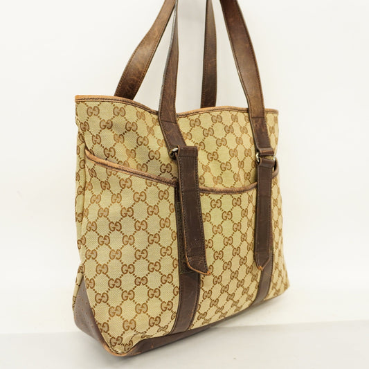 GUCCI  GG Canvas 002-1073 Women's Leather Tote Bag Beige,Brown