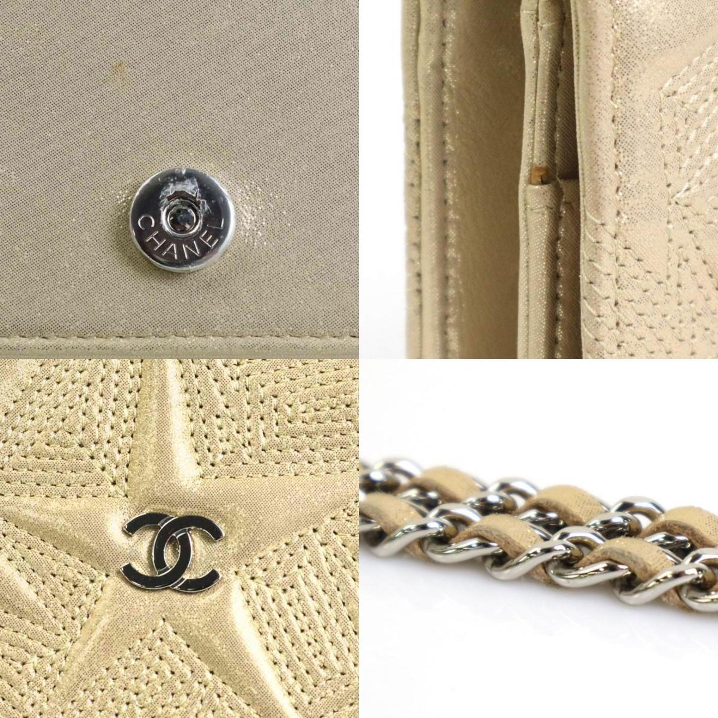 Chanel Wallet Chain Shoulder Bag Coco Mark Leather/Metal Gold/Silver Women's e55872a