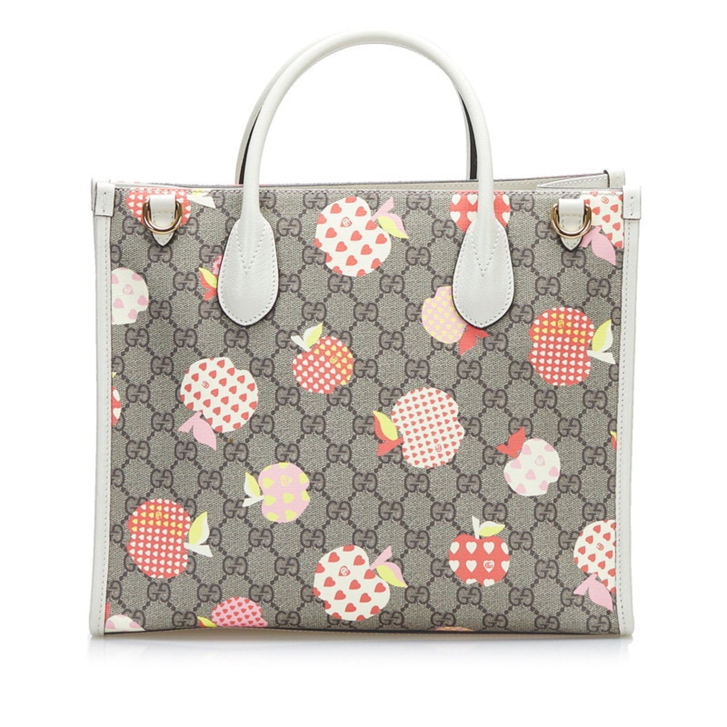 Gucci GG Supreme Apple Heart Lebom Small Tote Bag Shoulder 659983 Beige White Multicolor PVC Leather Ladies Gucci